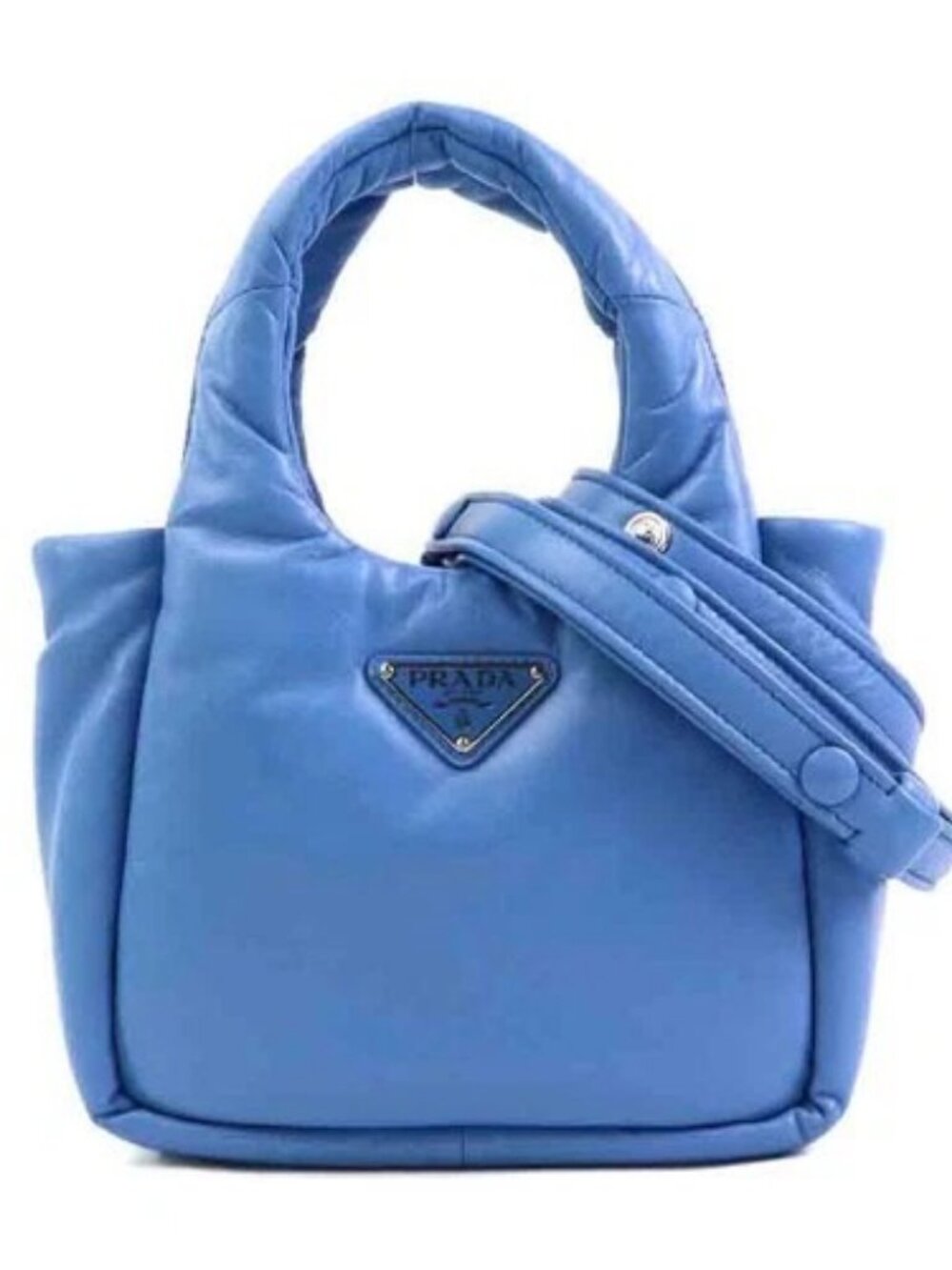Auth PRADA Padded Mini Handbag Shoulder Bag Blue Leather/Silvertone - 90283k